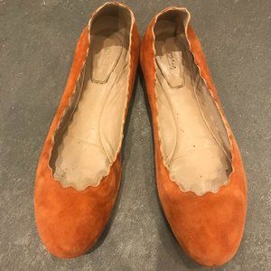 Chloe Scalloped Suede ‘Lauren’ Ballet Flat Sz 36